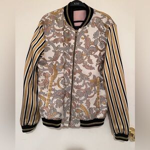 Floral and Striped Bomber Jacket